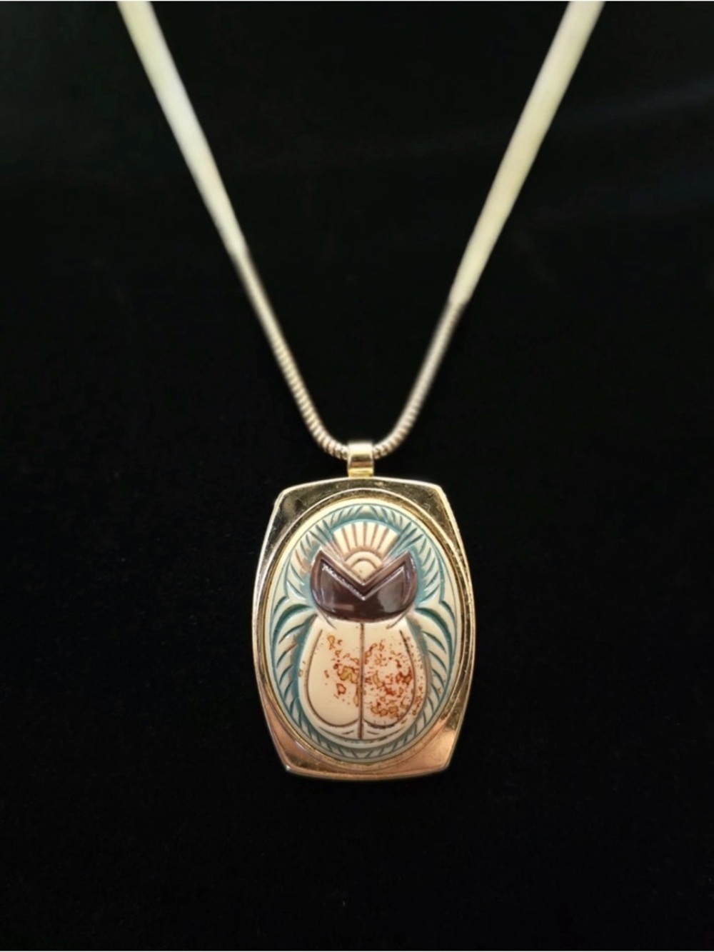 Whiting & Davis Vintage Glass Scarab Pendant Necklace